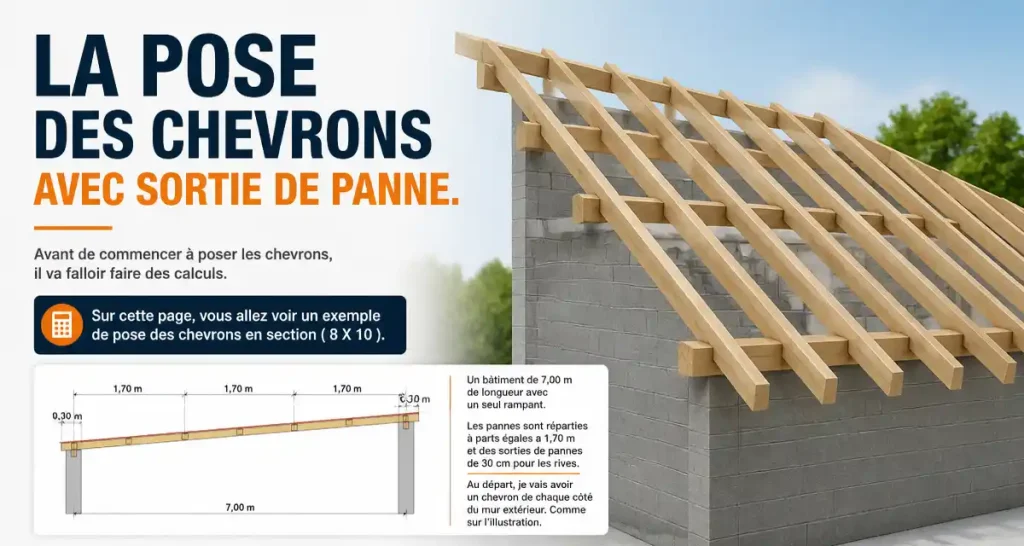 La pose des chevrons avec sortie de panne.
