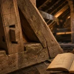 Arbaletrier en charpente : arbalétrier et soldat à l’arbalète, assemblage bois en comble ancien