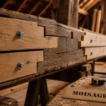 Moisage d’une poutre bois avec moises neuves et diagnostic