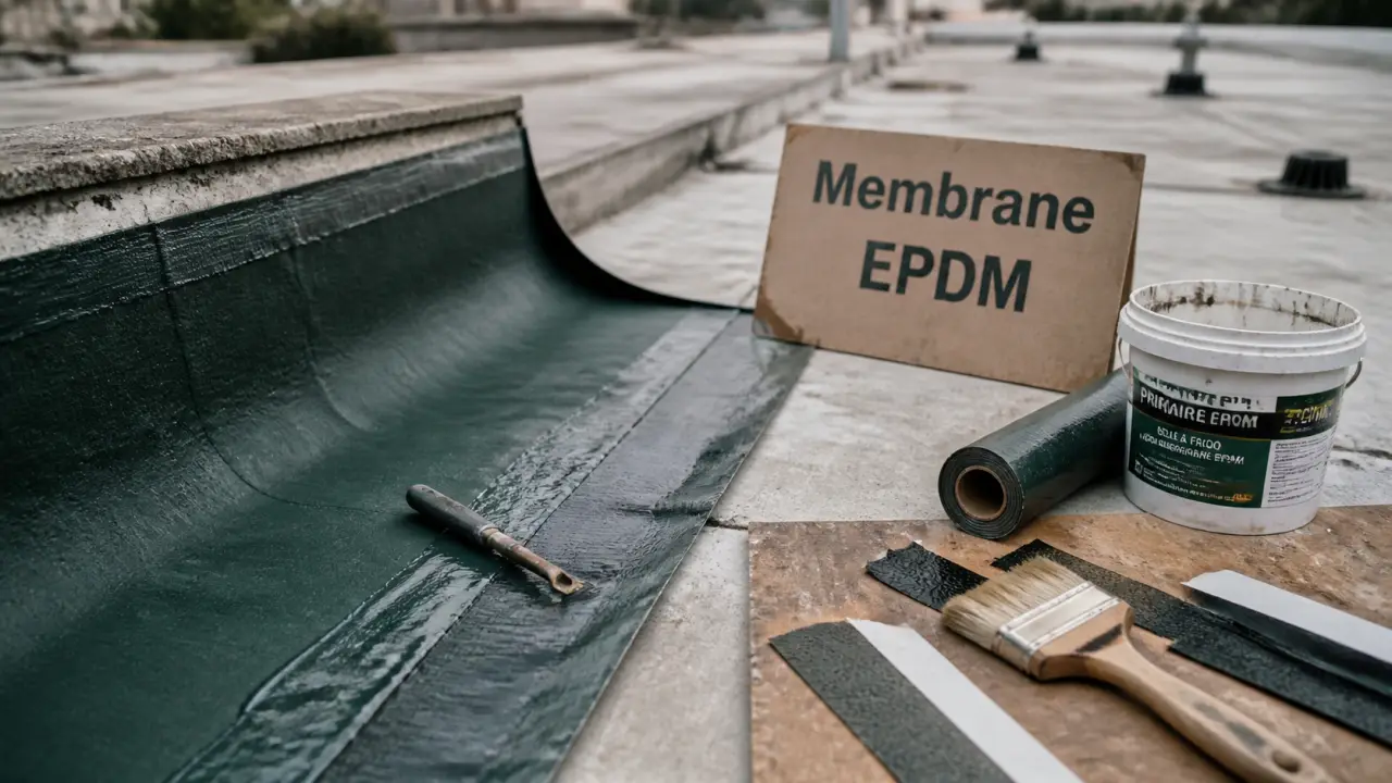 Pose membrane étanchéité toiture Elastoseal Pro GS : EPDM à froid sur support béton