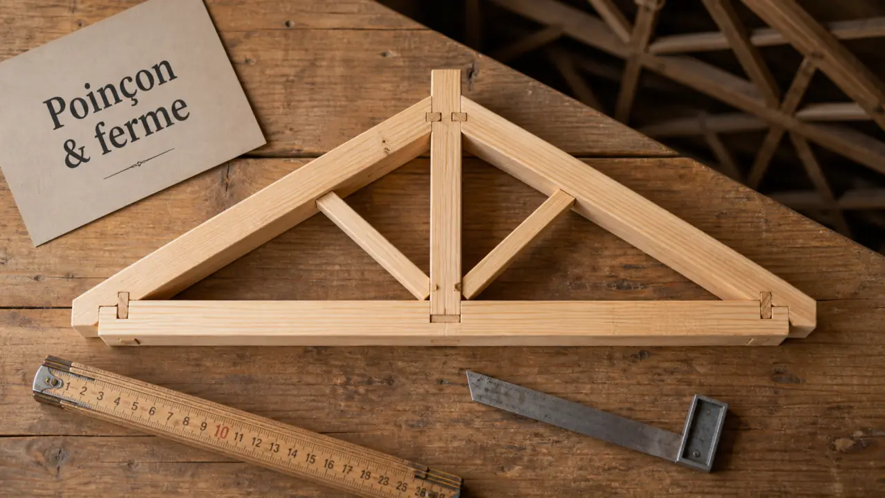 Poinçon charpente vertical et assemblages tenon-mortaise