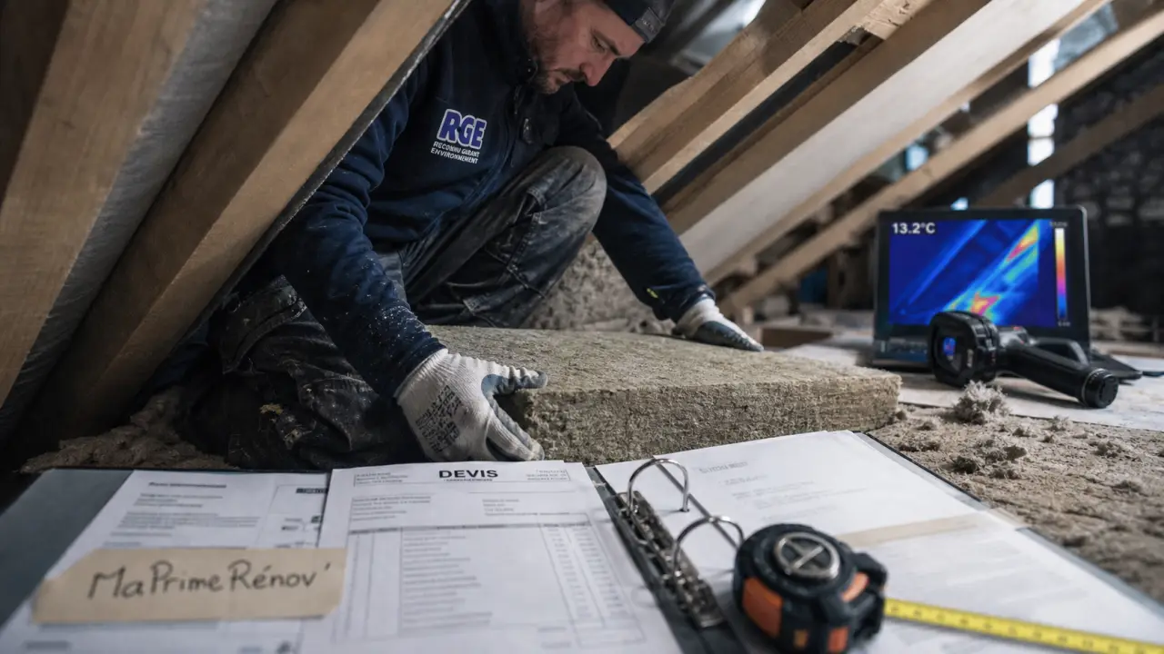 Prime rénovation toiture : artisan RGE isolant la toiture pour MaPrimeRénov’
