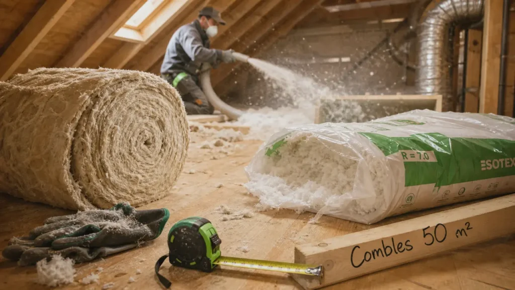 Soufflage, panneaux ou sarking : quel budget prévoir pour isoler 50 m² de combles ?