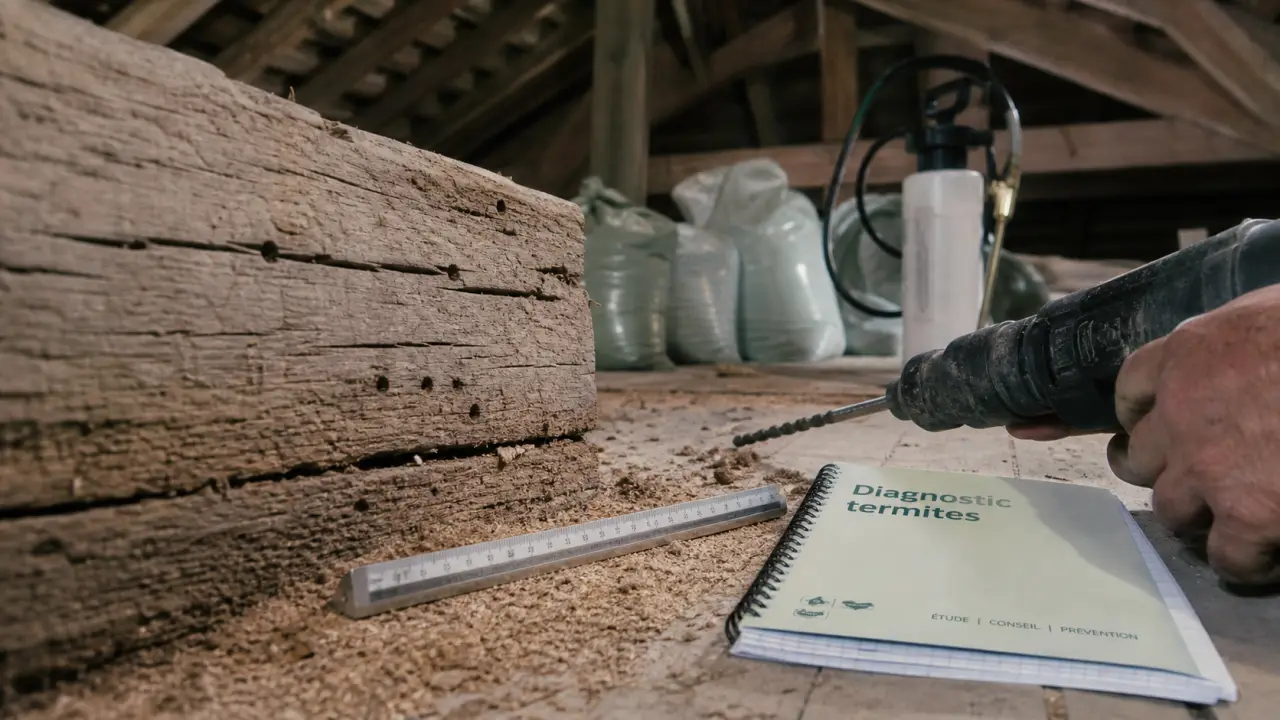 Termite bois charpente : diagnostic et signes d’attaque dans une poutre