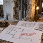 Aide à la rénovation maison ancienne : table avec diagnostic humidité et plans de travaux