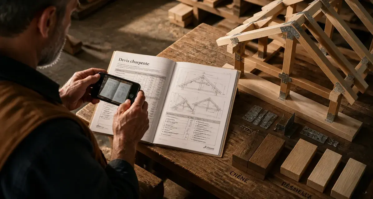 Devis charpente : table de coûts et charpente en atelier