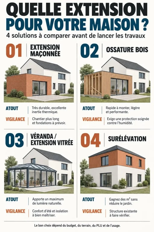 Infographie comparative des solutions pour des travaux d’extension maison