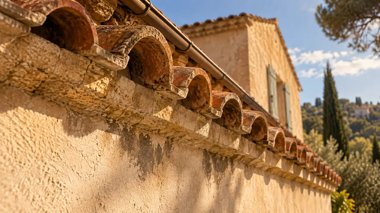 genoise toiture en tuiles canal sur façade provençale