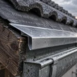 Larmier toiture guidant l’eau vers la gouttière, aluminium gris et planche de rive protégée