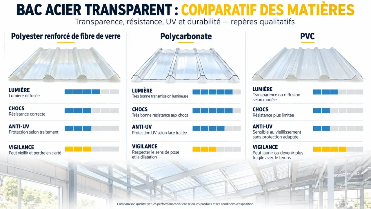 Bac acier transparent : comparaison du polyester, du polycarbonate et du PVC