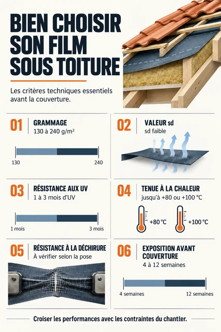 Infographie des critères pour choisir un film sous toiture