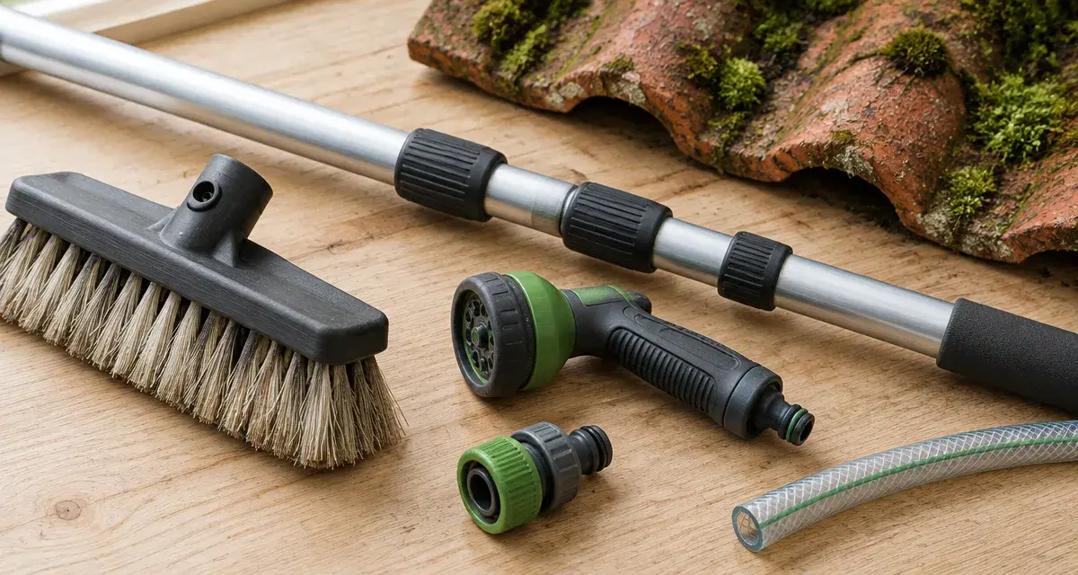 Perche pour nettoyer toiture, brosse et tuyau